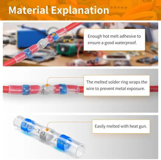 Alt view image 6 of 7 - 1050PCS Solder Seal Wire Connectors, Heat Shrink Self Stick Solderless Wire Connectors for Marine Automotive