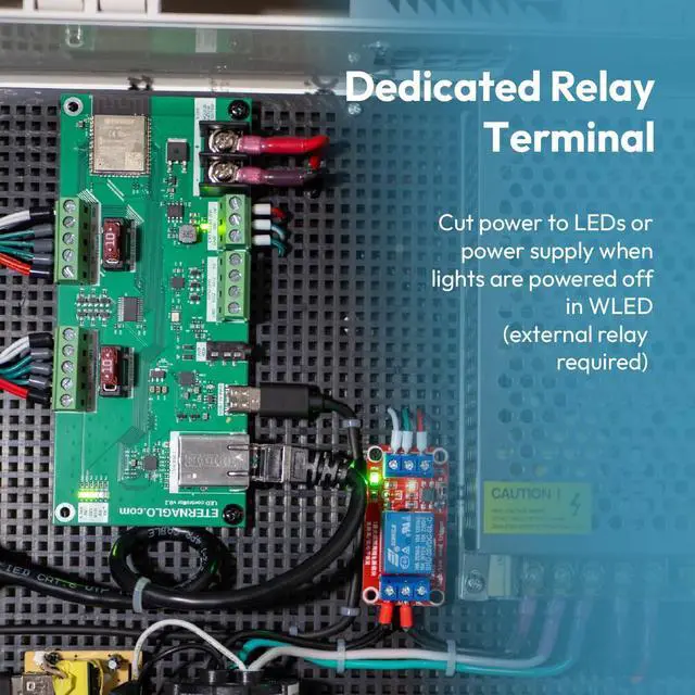 Alt view image 5 of 6 - WLED Controller - Eternaglo Plus ESP32 5V-24V LED Control Board With 6 LED Outputs, Ethernet, and Aux Input for Sound Reactive Effects - WLED Pre-Installed and Pre-Configured