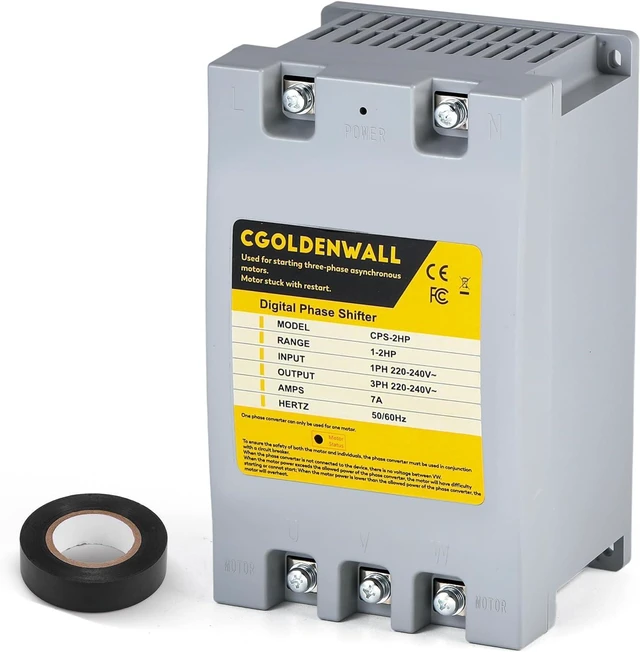Main image of CGOLDENWALL Single Phase to 3 Phase Converter 2HP/1.5KW 7A 220V-240V Input/Output Digital Phase Shifter, One Converter for One Motor