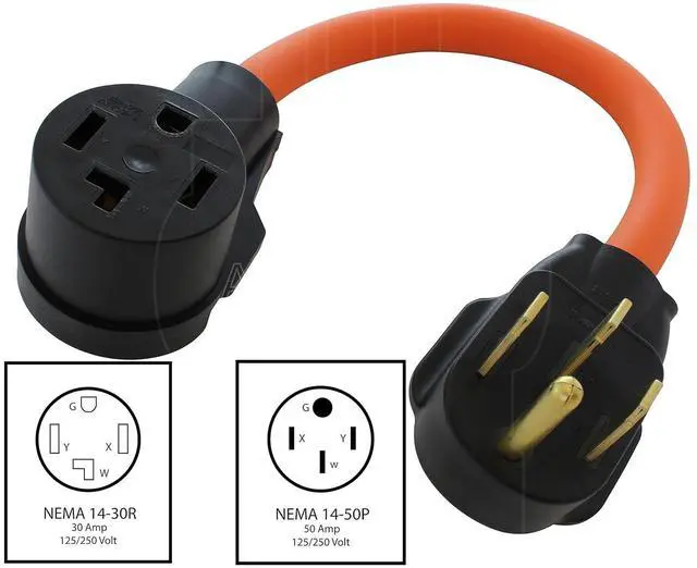 Alt view image 2 of 5 - AC WORKS NEMA 14-50P 50Amp 4-Prong Range/Generator/EV Plug to 14-30R 4-Prong Dryer Outlet (Flexible)