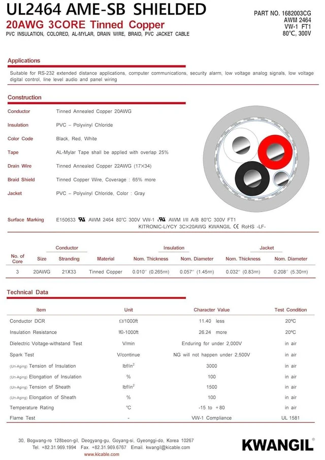 Alt view image 4 of 7 - 3C 20AWG AMESB Shielded Cable Wire (UL2464) - Flexible Str TC, PVC Ins, OS+Drain+TC BRD, PVC JKT for CNC Machine, Stepper Motor, VFD Spindle (Gray 50FT)