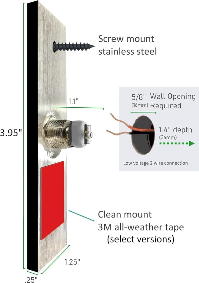 Alt view image 2 of 4 - Phantom Doorbell, Black Aluminum, Adhesive Mount, Bright White LED, 4" tall