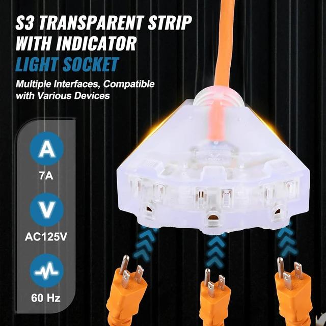 Alt view image 2 of 7 - Retractable Extension Cord Reel, 30 FT, Durable 16AWG/3C SJTOW Power Cable, with Illuminated Triple Outlet and 10 Amp Circuit Breaker, Suitable for Wall or Ceiling Mount in Garages and Workshops
