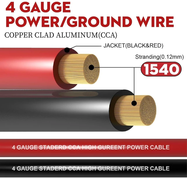 Alt view image 2 of 7 - 50FT 4 Gauge Wire (25ft Each- Black/Red) Copper Clad Aluminum CAA- Primary Automotive Wire Power/Ground, with Lugs Terminal Connectors + Heat Shrink Tube with 10" Cable Cutter
