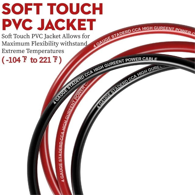 Alt view image 5 of 7 - 50FT 4 Gauge Wire (25ft Each- Black/Red) Copper Clad Aluminum CAA- Primary Automotive Wire Power/Ground, with Lugs Terminal Connectors + Heat Shrink Tube with 10" Cable Cutter