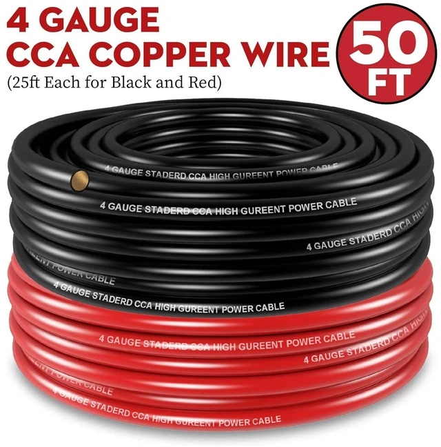 Alt view image 6 of 7 - 50FT 4 Gauge Wire (25ft Each- Black/Red) Copper Clad Aluminum CAA- Primary Automotive Wire Power/Ground, with Lugs Terminal Connectors + Heat Shrink Tube with 10" Cable Cutter