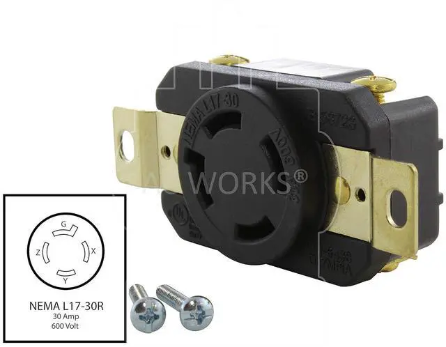 Alt view image 2 of 4 - AC WORKS Flush Mount Industrial Locking Grade Receptacle (NEMA L17-30R)