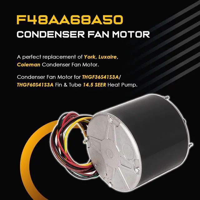 Alt view image 2 of 7 - F48AA68A50 - Replace for York Coleman Luxaire Genteq/A.O. Smith - OEM Condenser Fan Motor - Replace THGF36S41S3A THGF60S41S3A - 1/4 HP 208-230 Volt 850 RPM