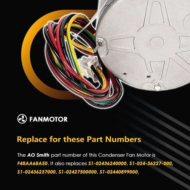 Alt view image 3 of 7 - F48AA68A50 - Replace for York Coleman Luxaire Genteq/A.O. Smith - OEM Condenser Fan Motor - Replace THGF36S41S3A THGF60S41S3A - 1/4 HP 208-230 Volt 850 RPM