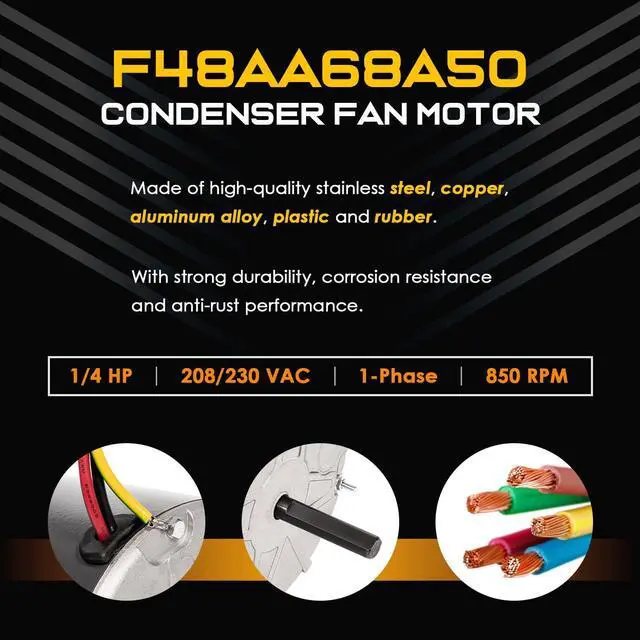 Alt view image 6 of 7 - F48AA68A50 - Replace for York Coleman Luxaire Genteq/A.O. Smith - OEM Condenser Fan Motor - Replace THGF36S41S3A THGF60S41S3A - 1/4 HP 208-230 Volt 850 RPM