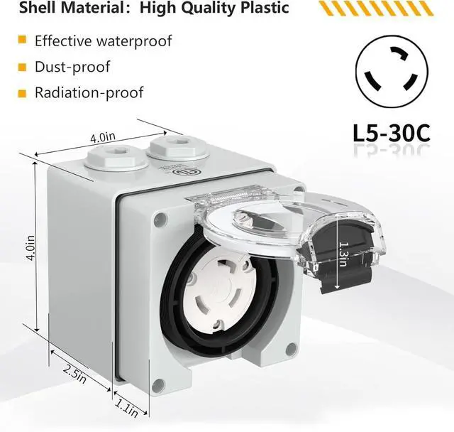 Alt view image 3 of 7 - STARELO 30 Amp Locking Female Plug Box NEMA L5-30C Generator Twist Lock Adapter Female Connector,125 Volt,Outdoor dustproof and Weatherproof for generators, Welding Machines, etc.ETL Listed.