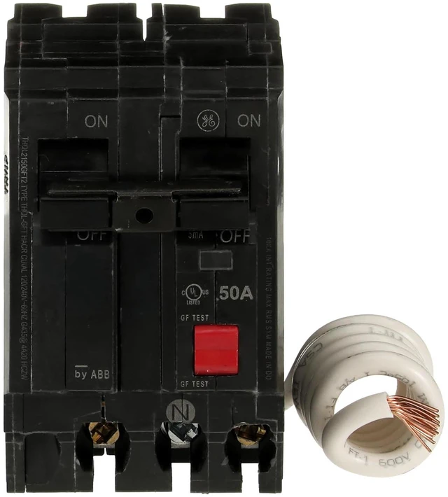 Main image of ABB Q-Line® THQL2150GFT2P 50A 240-Volts Double Pole Circuit Breaker 50 Amp Double Pole Ground Fault Breaker with Self-Test 120/240 VAC 2-Pole GFCI Breaker Ground Fault Circuit Interrupter