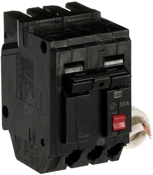 Alt view image 3 of 6 - ABB Q-Line® THQL2150GFT2P 50A 240-Volts Double Pole Circuit Breaker 50 Amp Double Pole Ground Fault Breaker with Self-Test 120/240 VAC 2-Pole GFCI Breaker Ground Fault Circuit Interrupter