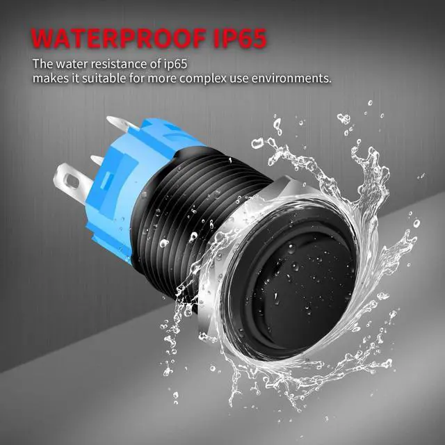 Alt view image 3 of 7 - DaierTek 12 Volt Momentary Push Button Switch Waterproof Blue LED Light 12V Illuminated 16mm Metal Black Power Start Pushbutton -9 Pack
