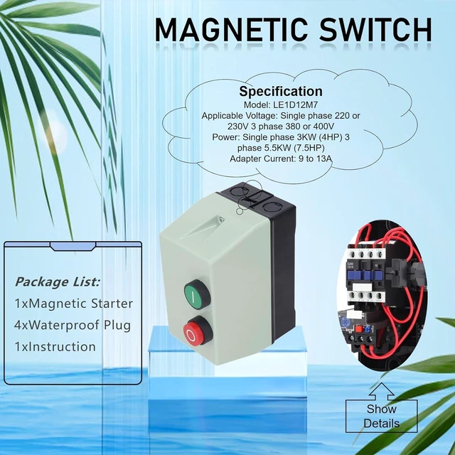 Alt view image 3 of 7 - LE1D09M7 Magnetic Electric Motor Starter Control Magnetic Electric Motor Starter Single Phase 220 230V 7A 3 Phase 380 400V 10A Magnetic Starter On Off Switch Motorstarters