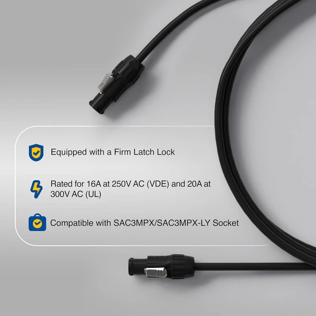 Alt view image 2 of 6 - Seetronic SAC3FX AC Waterproof Power Connector Lockable 3-Core for Stage Lights, Sound Consoles, LED Panels, and Amplifiers (Black, IP65, 4PC)