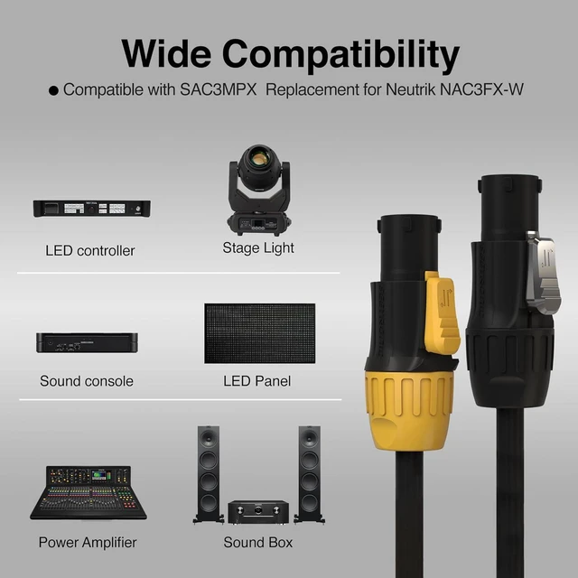 Alt view image 4 of 6 - Seetronic SAC3FX AC Waterproof Power Connector Lockable 3-Core for Stage Lights, Sound Consoles, LED Panels, and Amplifiers (Black, IP65, 4PC)