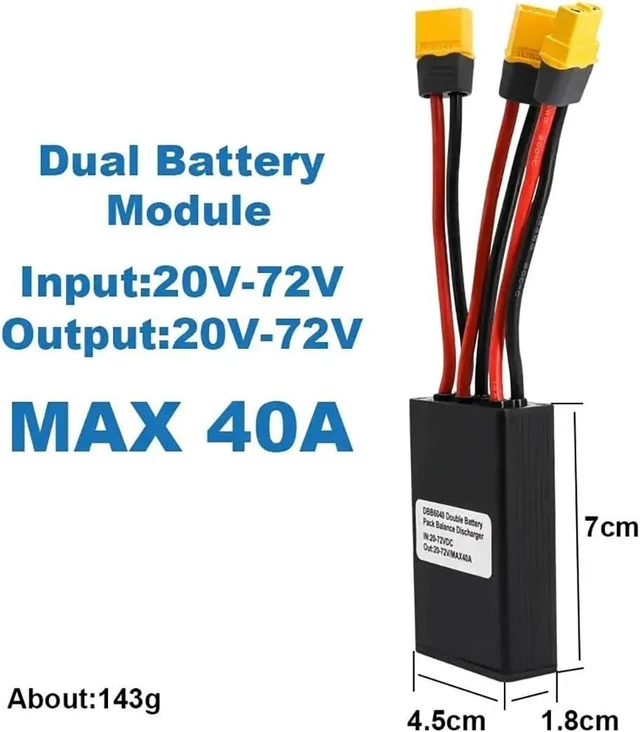 Alt view image 2 of 7 - 40A Dual Battery Discharge Converter, 24-72V DC Parallel Balancer with XT60 for 750W/1000W Motors