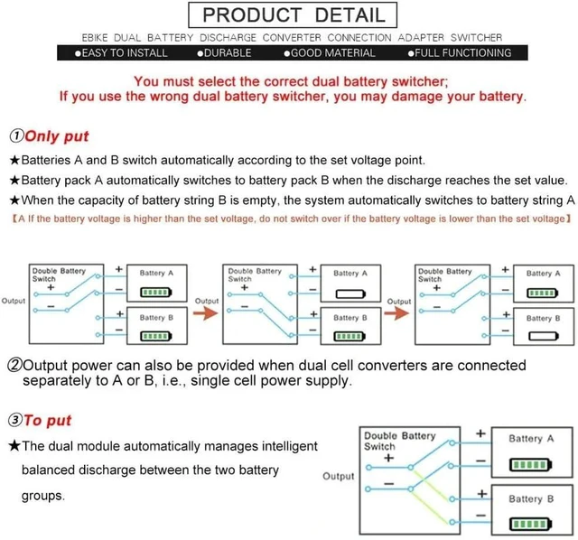 Alt view image 6 of 7 - 40A Dual Battery Discharge Converter, 24-72V DC Parallel Balancer with XT60 for 750W/1000W Motors