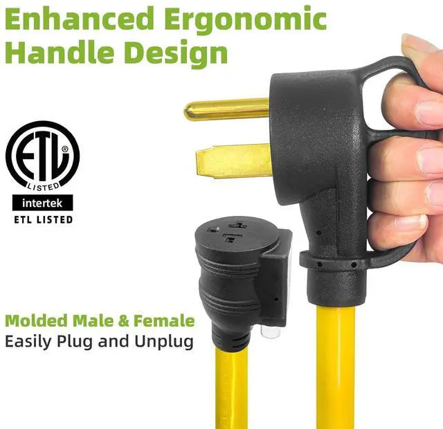 Alt view image 7 of 7 - NEMA 6-50P to 6-20/15R or 5-20/15R Adapter, 50 Amp to 20 Amp 250V Right Angle Plug with Built-in Circuit Breaker