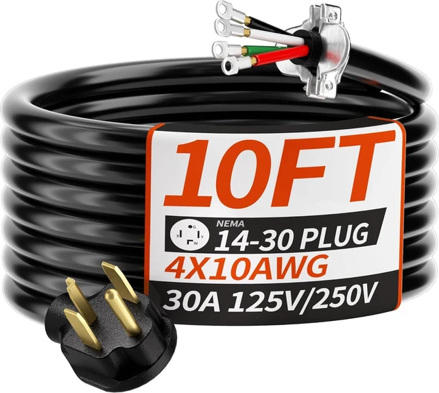 Main image of 10 FT 4 Prong Dryer Cord 30 AMP Black, 10/4 Gauge Dryer Extension Cord Heavy Duty, NEMA 14-30P to 4-Wire Appliance Power Cord, ETL Listed PlugSaf