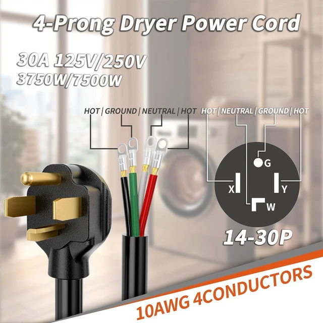 Alt view image 2 of 7 - 10 FT 4 Prong Dryer Cord 30 AMP Black, 10/4 Gauge Dryer Extension Cord Heavy Duty, NEMA 14-30P to 4-Wire Appliance Power Cord, ETL Listed PlugSaf