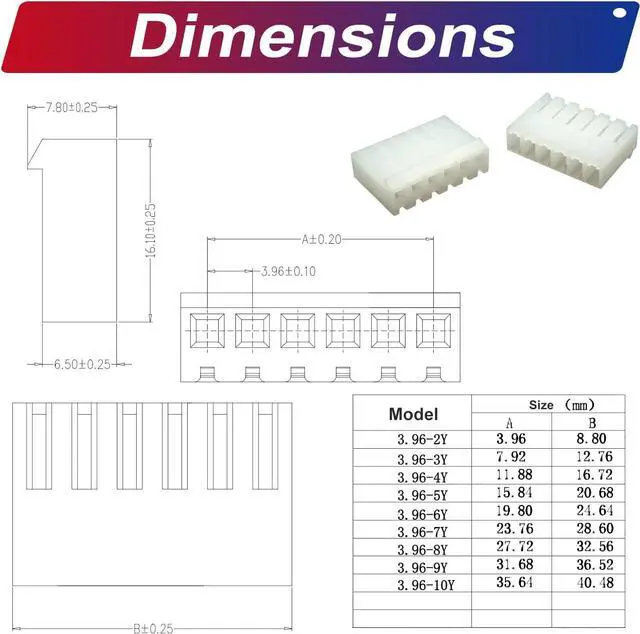 Alt view image 5 of 6 - MX3.96 3.96mm Cable Connector Kit,Compatible with Molex KK 156 3.96mm Pitch 2/3/4/5/6/7/8/9/10 Pin Connector with 20AWG Pre-Crimped Cables(SH-MX3.96-CH)