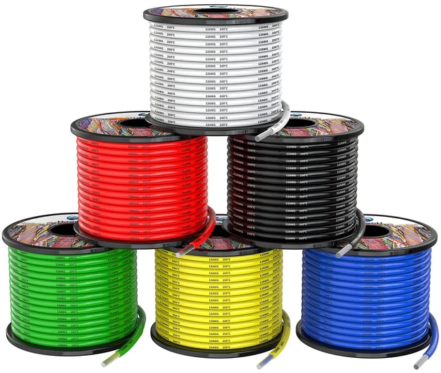 Main image of 12AWG Silicone Electrical Wire 6 Colors 6x10ft 12 Gauge Patch Cords Kit Stranded Tinned Copper Wire, Flexible and Soft, High Temperature Resistant