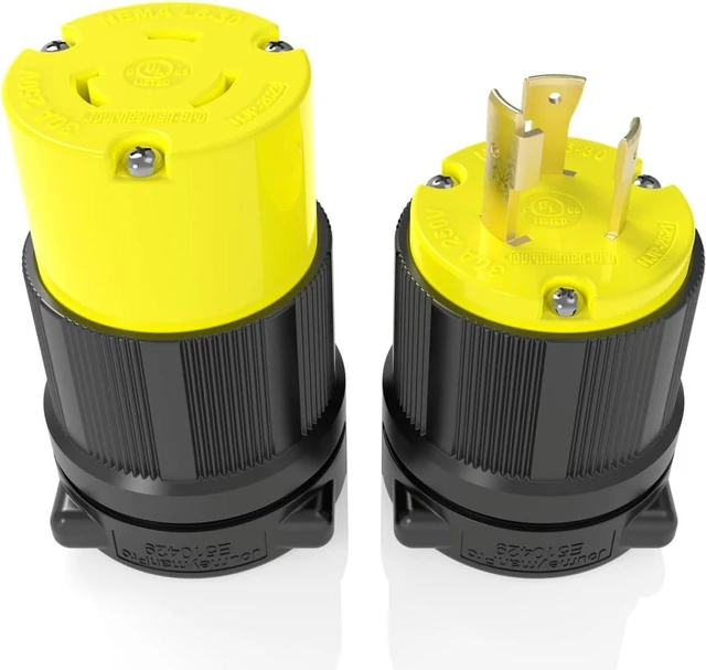 Main image of Journeyman-Pro NEMA L6-30 Plug & Connector Set, NEMA L6-30R & L6-30P, 30A, 250V, Locking Plug Socket, Black Industrial Grade, Grounding 7500 Watts Generators (L6-30PR Plug Set)