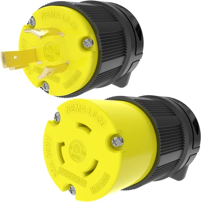 Alt view image 7 of 7 - Journeyman-Pro NEMA L6-30 Plug & Connector Set, NEMA L6-30R & L6-30P, 30A, 250V, Locking Plug Socket, Black Industrial Grade, Grounding 7500 Watts Generators (L6-30PR Plug Set)