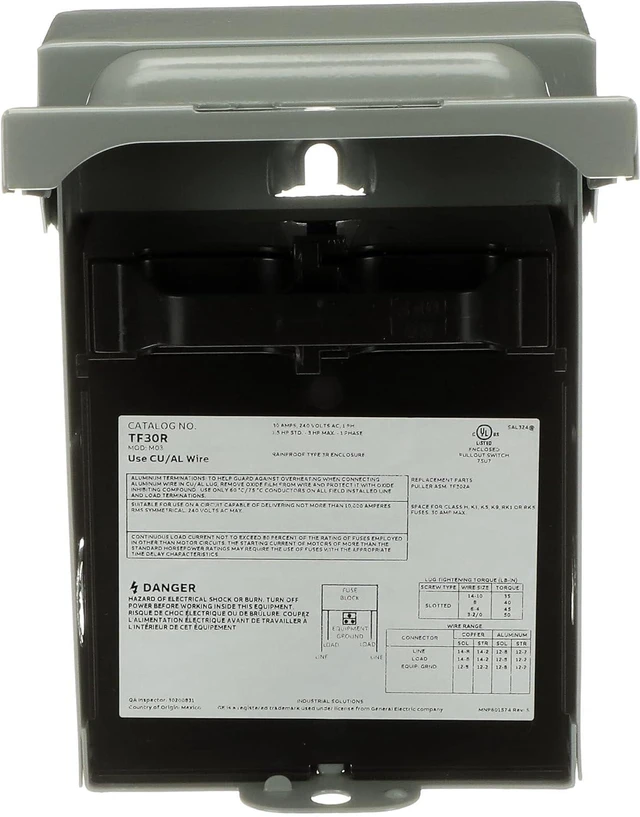 Main image of ABB TF30RCP Weatherproof Fused AC Disconnect Switch AC Disconnect 30A 240V 1 Phase N3R Horsepower Rated 10kAIC