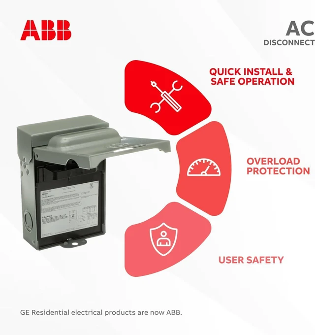 Alt view image 4 of 6 - ABB TF30RCP Weatherproof Fused AC Disconnect Switch AC Disconnect 30A 240V 1 Phase N3R Horsepower Rated 10kAIC