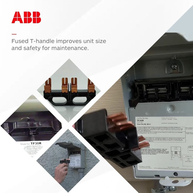 Alt view image 6 of 6 - ABB TF30RCP Weatherproof Fused AC Disconnect Switch AC Disconnect 30A 240V 1 Phase N3R Horsepower Rated 10kAIC