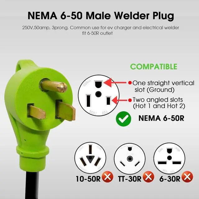 Alt view image 3 of 7 - 50Amp to 30Amp Welder Adapter, NEMA 6-50P to 6-30R/6-20R Y Splitter Cord, Adapter for 30Amp and 20Amp Welder Adapter, 240V STW 3/10 AWG, 2.5FT