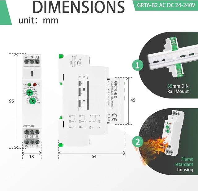 Alt view image 6 of 7 - Time Relay 10A Adjustable Smart Relay, IGEYAPA Delay Turn Off Electronic Timer in Din Rail, 0.1s-10 Days Wide Range Delay Factory Automation Time Universal Voltage GRT6 B2 AC DC 24V 240V