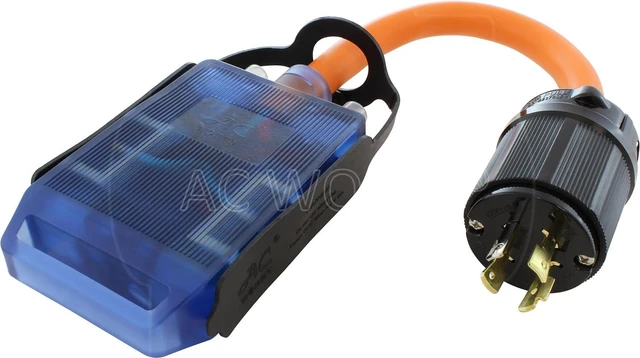 Alt view image 3 of 7 - AC WORKS Protective Adapter to (4) Household Connectors with 20-Amp Circuit Breaker (L14-20 4-Prong 20A Generatotor Plug)