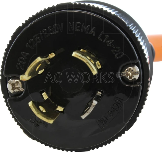 Alt view image 4 of 7 - AC WORKS Protective Adapter to (4) Household Connectors with 20-Amp Circuit Breaker (L14-20 4-Prong 20A Generatotor Plug)