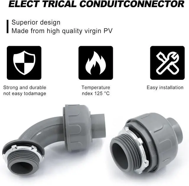 Alt view image 4 of 7 - 1-1/2 inch Liquid Tight Connector PVC Flexible Conduit Connector, 180 Degree and 90 Degree UL Listed, Non-Metallic Electrical Conduit Fittings 6 Pack(4 pcs 180D/2 pcs 90D)