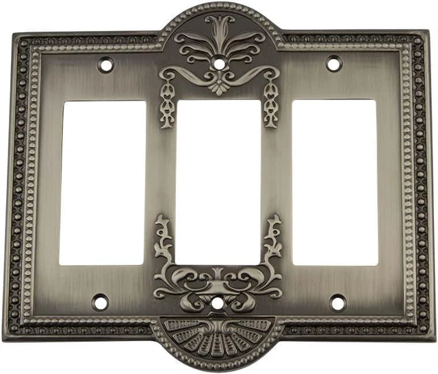 Main image of Nostalgic Warehouse 719787 Meadows Switch Plate with Triple Rocker, Antique Pewter