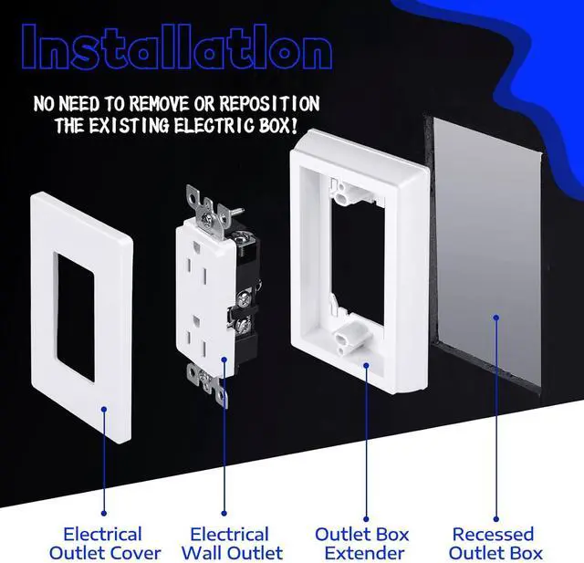 Alt view image 4 of 5 - Kanayu 5 Pieces 4/5" Single Gang Electrical Box Extender UL Listed, Receptacle Extenders for Electrical Box and Power Socket Switch, White