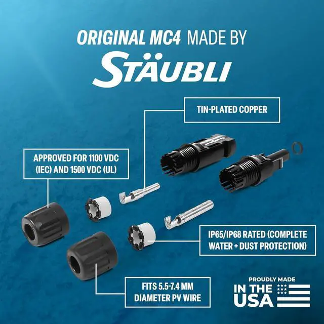 Alt view image 4 of 6 - TEMCo 8 AWG/Gauge Solar Panel Extension Cable - Made in The USA (M/F Solar Connector Ends) (60 Feet Black + 60 Feet Red) (Variety of Lengths Available)