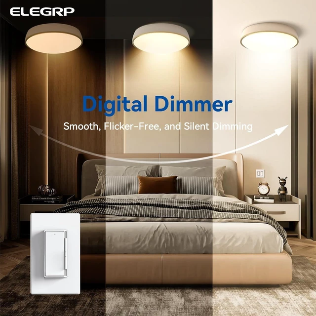 Alt view image 2 of 6 - ELEGRP - Digital Dimmer Light Switch for 300W Dimmable LED/CFL and 600W Incandescent/Halogen, Slide Dimming LED Light Switch, Single Pole/3 Way, Wall Plate