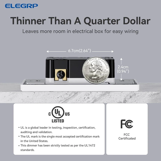 Alt view image 5 of 6 - ELEGRP - Digital Dimmer Light Switch for 300W Dimmable LED/CFL and 600W Incandescent/Halogen, Slide Dimming LED Light Switch, Single Pole/3 Way, Wall Plate