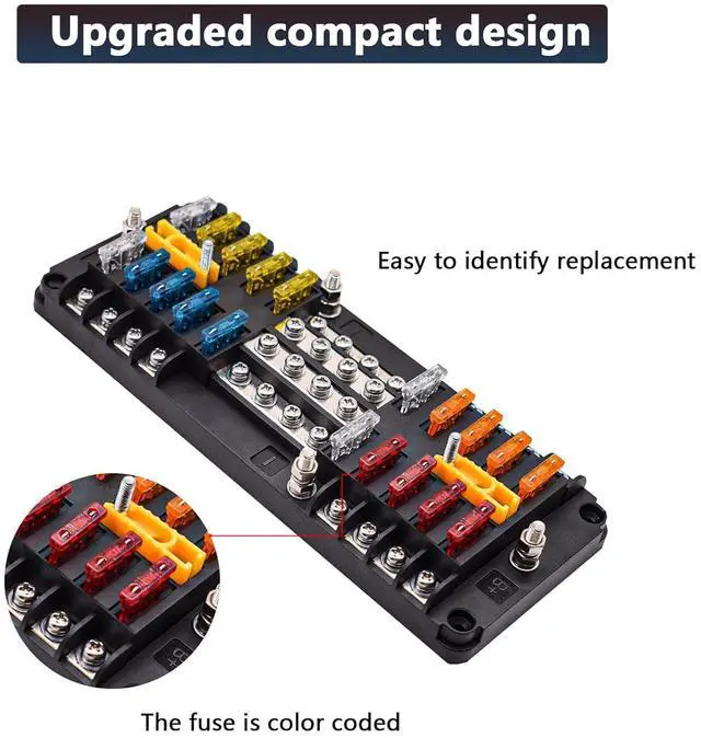 Alt view image 2 of 7 - 20 Way Blade Fuse Block 16 Circuit Fuse Holder Fuse DC SUB Panel with Ground and Cover for Car Boat Marine Trike Car Truck Vehicle SUV Yacht RV