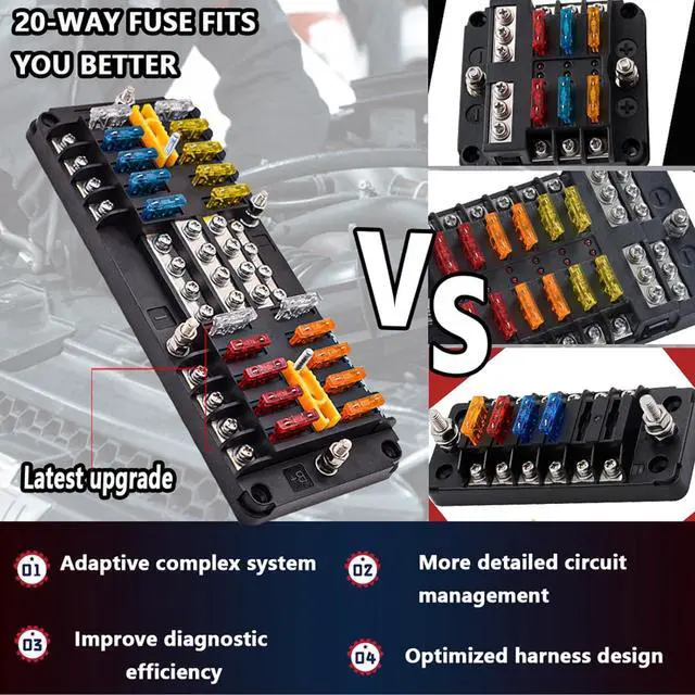 Alt view image 5 of 7 - 20 Way Blade Fuse Block 16 Circuit Fuse Holder Fuse DC SUB Panel with Ground and Cover for Car Boat Marine Trike Car Truck Vehicle SUV Yacht RV