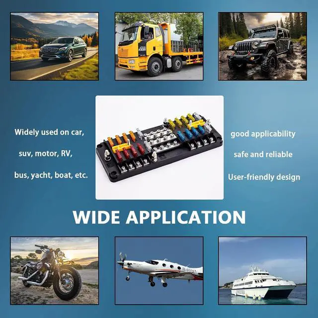 Alt view image 7 of 7 - 20 Way Blade Fuse Block 16 Circuit Fuse Holder Fuse DC SUB Panel with Ground and Cover for Car Boat Marine Trike Car Truck Vehicle SUV Yacht RV