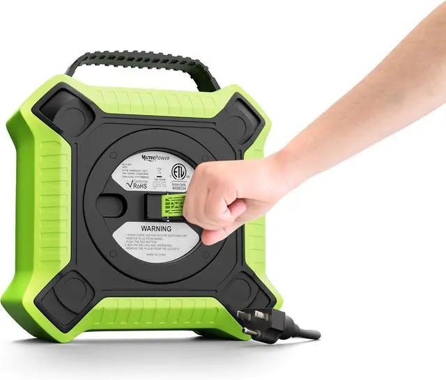 Alt view image 3 of 6 - MutecPower 35 FT Retractable Extension Cord Reel Heavy Duty 14AWG/3C SJTW Power cord reel with 4 electrical outlets for garage and shop, 10 Amp Circuit Breaker ETL listed