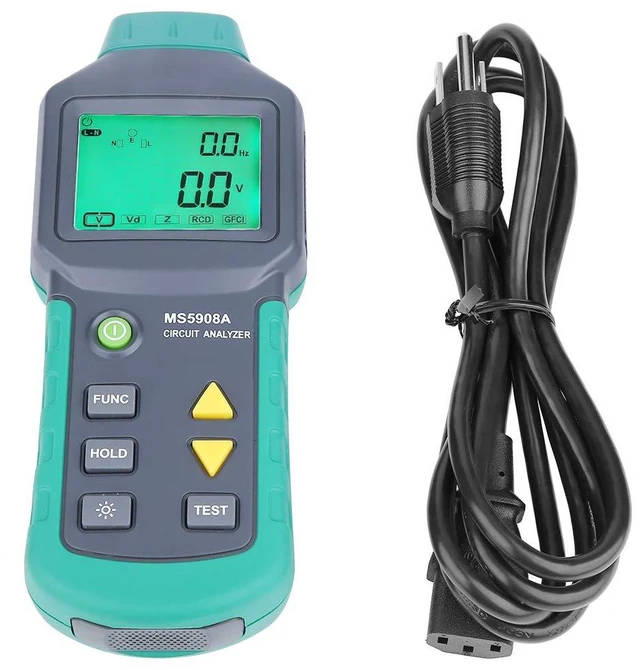 Main image of Circuit Analyzer, AC100-240V RMS Circuit Analyzer Tester MS5908A/MS5908C LCD LCD Circuit Analyzer, Voltage GFCI RCD Fault Tester