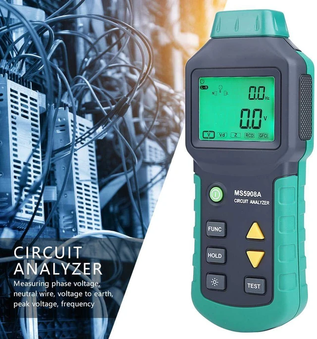 Alt view image 3 of 7 - Circuit Analyzer, AC100-240V RMS Circuit Analyzer Tester MS5908A/MS5908C LCD LCD Circuit Analyzer, Voltage GFCI RCD Fault Tester