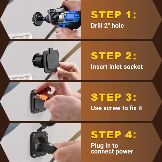 Alt view image 6 of 7 - BUMBEE 15 Amp AC Port Plug,125V Power Inlet Socket with Dual 18-inch 14AWG Splitter Extension Cord, Waterproof Cover Shore Power Inlet Plug for RV Boat Electrical Connections